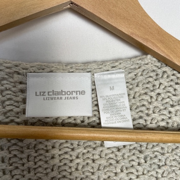 Vintage Liz Claiborne gray knit cardigan, silk blend lagenlook boho cottage - Picture 9 of 9